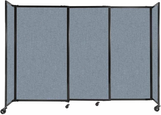 Versare Straightwall Sliding Portable Wall Partition | Freestanding Office Dividers | Locking Wheels | Temporary Room Separator | 7'2'' Wide x 5' Tall Powder Blue Fabric Panels