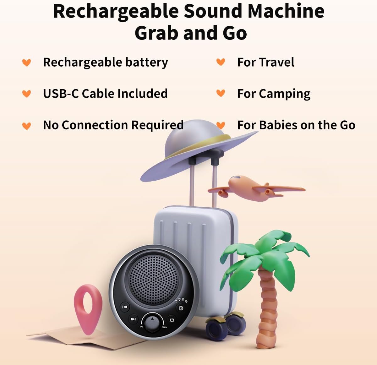 (2024 Upgrade)Rechargeable Portable Brown Noise Machine 2000mAH Large Battery Sound White Noise Machine 30 Soothing Sounds for Baby Kids Adults Sleep Machine Auto-Off Timer for Travel Camping and Home