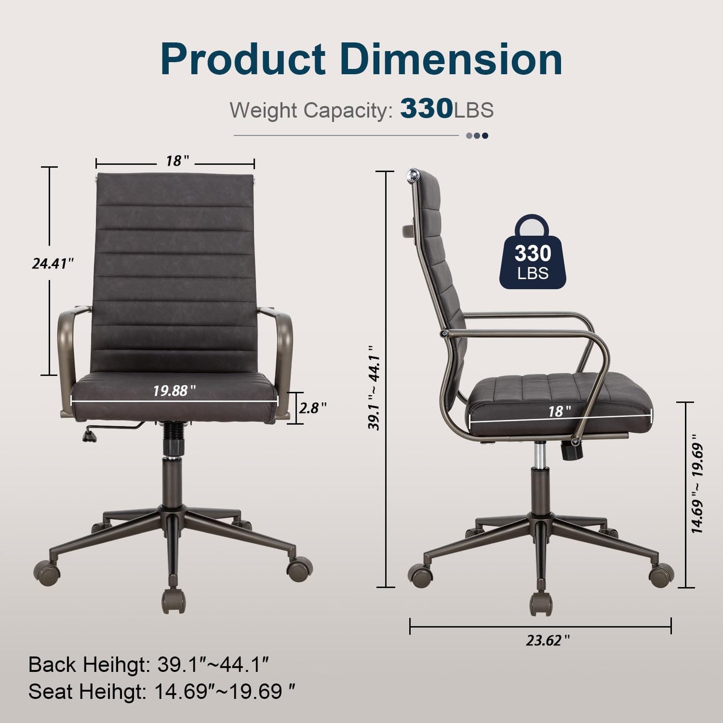 Okeysen Office Desk Chair Conference Room Chairs Modern Ergonomic Executive Swivel Chair Adjustable Height PU Leather Home Desk Chair with Armrests Comfy Computer Task Chairs with Wheels (Retro Black)