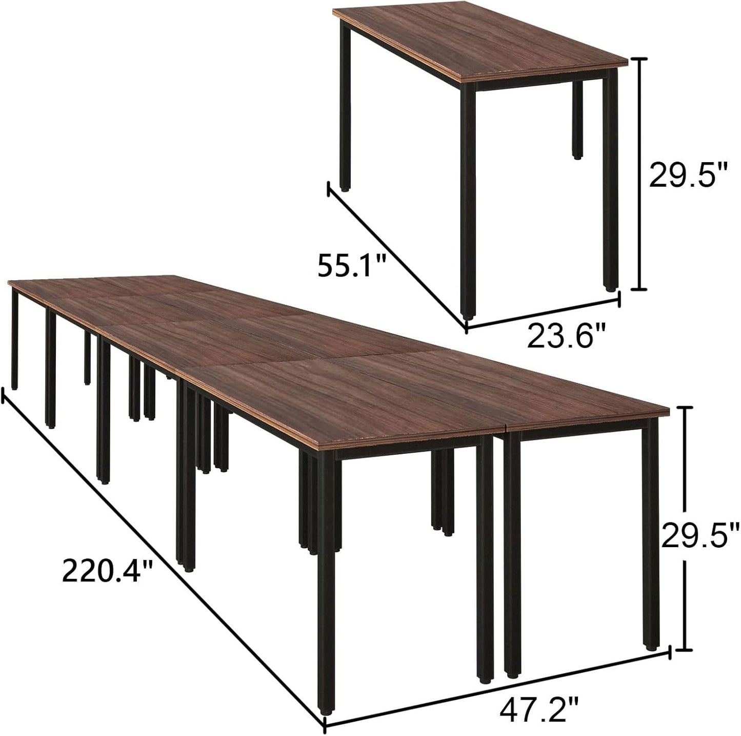 Bonzy Home Conference Tables 18ft Office Computer Desk for Meeting Room Study Writing Printer Table Meeting Seminar Table for 20 People Rustic Vintage Walnut 8PCS 220.4"x47.2"x29.5"
