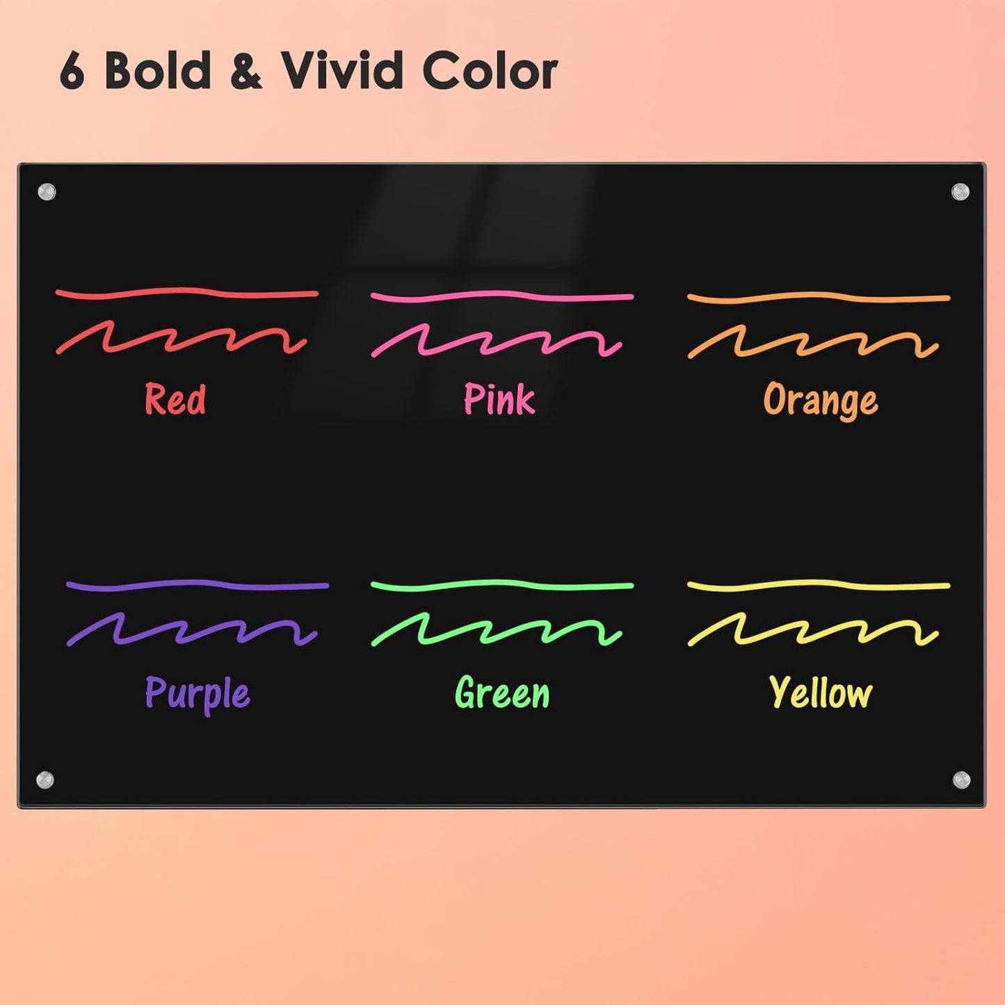 maxtek Dry Erase Markers, Fine Tip Glass Whiteboard Markers, Neon Colors, 6 Count White Board Dry Erase Pens