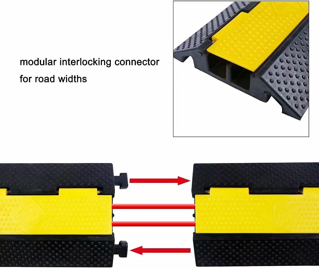 Rubber Cable Ramp Cord Cover Cable Protector Ramps Wire Hose Protective 2 Channel 22000Lbs Load Capacity Traffic Speed Bump for Asphalt Concrete Gravel Driveway Indoor Outdoor, 3 Pack