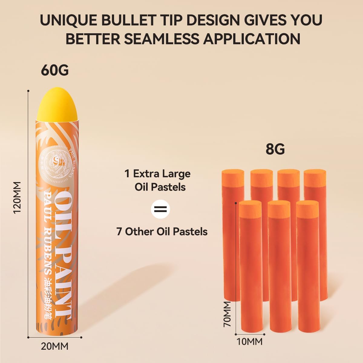 Paul Rubens Large Oil Pastels Set - 12 Colors B (0.79" x 4.72" Jumbo Sticks), Vibrant Colors, Creamy Texture and Blends Easily for Artists, Students and Professionals, Ideal for Filling in Large Areas