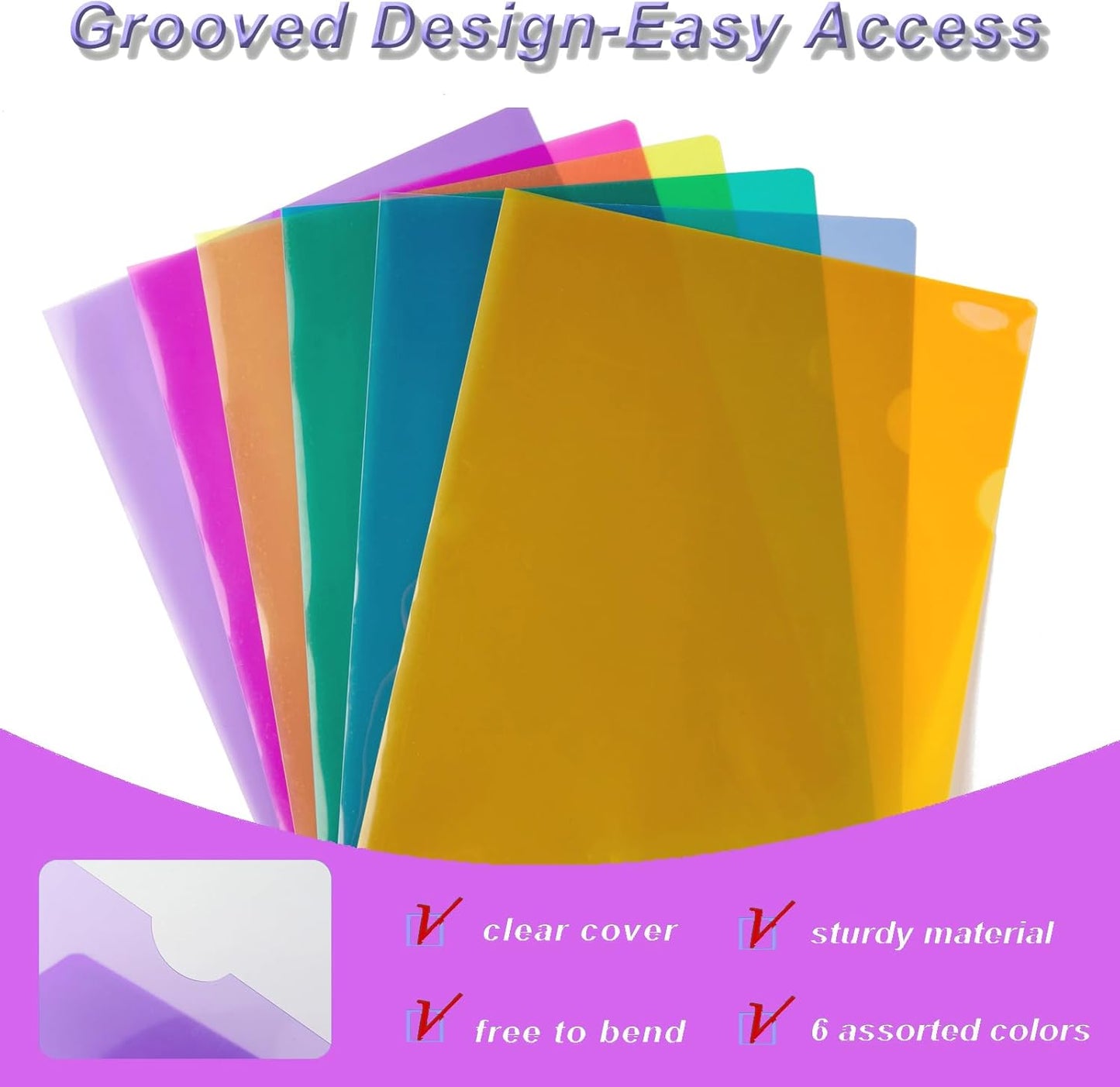 HOUYEE 12 Pack Clear Document Folder, Plastic Paper Sleeve Fit for Letter Size Paper, for Home, Office, and School Use(6 Assorted Colors)