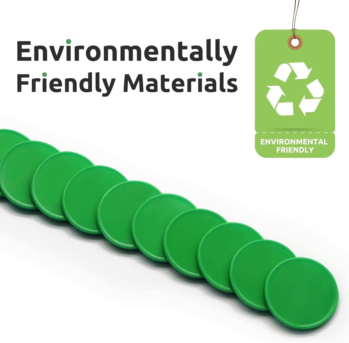 Set of 100 Opaque Plastic Learning Counters Mini Poker Chips Game Tokens with Storage Box (Green, 1.26 Inch)