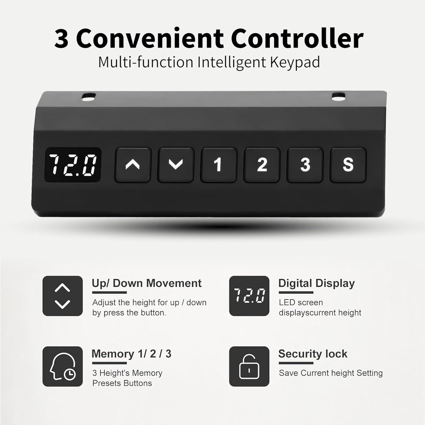 Electric Standing Desk Frame, Height Adjustable Table Legs with 3 Memory Controller,Up to 47.2",Ergonomic Stand Up Desk Base Workstation for Home Office, Black Frame Only