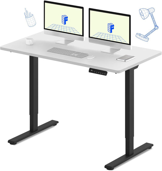 FLEXISPOT E3 Dual Motor Electric Standing Desk 55x28 Inch Whole-Piece Board Height Adjustable Electric Sit Stand Desk (Black Frame + White Desktop, 2 Packages)