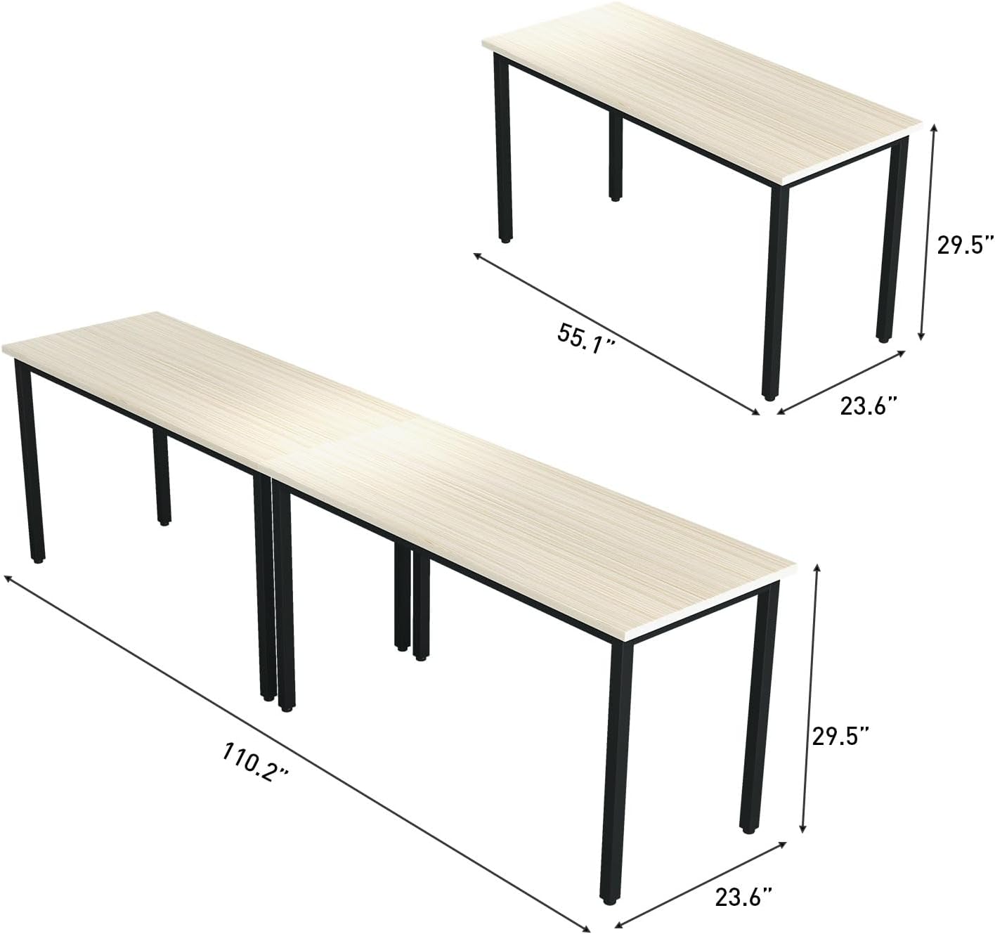 Bonzy Home Conference Tables 9ft Office Computer Desk for Meeting Room Study Writing Printer Podcast Table for 4-8 People Rustic Natural 2PCS 110.2"x23.6"x29.5"