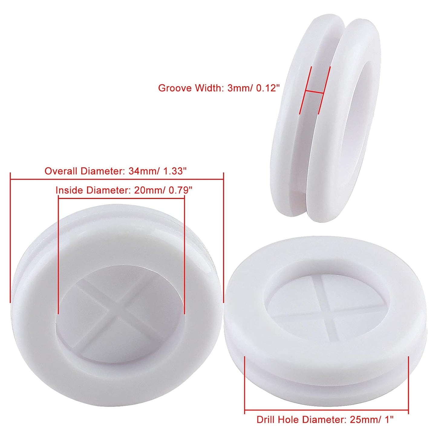 24 Pack 0.79" Inside Diameter 1" Drill Hole Rubber Grommet, Firewall Plug Grommet Rubber Grommets Wire Protection, Double Sided Round (White)
