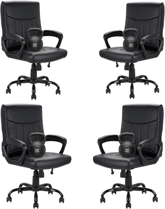 CLATINA Mid Back Leather Office Executive Chair with Lumbar Support and Padded Armrestes Swivel Adjustable Ergonomic Design for Home Computer Desk 4 Pack