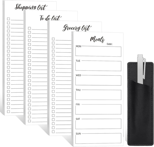 4 Pack Magnetic Note Pad for Fridge with Pen Holder, Totally 200 Sheets Magnetic To Do List, Grocery List, Shopping List, Meals Pads for Refrigerator