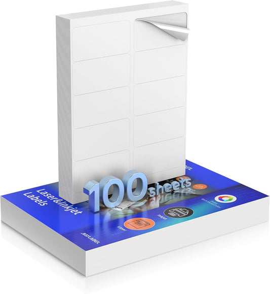 Shipping Label Address Mailing Stickers 2”x4” 100 Sheets Paper for Inkjet Laser Printer Printable Name Tags Printing Labeling to Write on Envelopes File Folder Blank Matte White 8.5 x 11 Letter Size