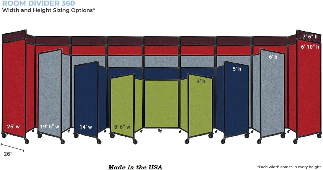 Versare Room Divider 360 Portable Wall Partition | Folding Panels | Large Freestanding Divider | Locking Wheels | Temporary Room Separator | 25' x 7'6'', Mocha