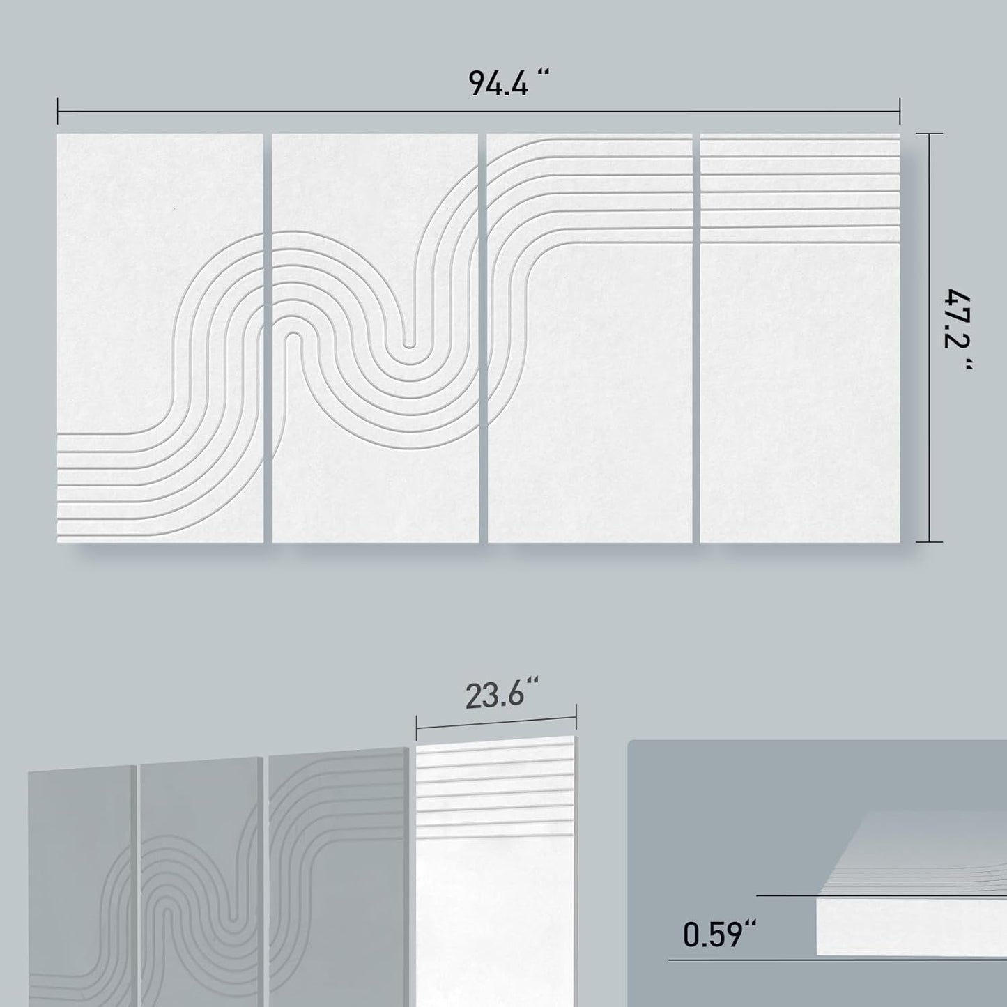 UMIACOUSTICS 4 Pack Decorative Acoustic Panels,Total 94.4” x 47.2” Sound Proof Panels,Decorative Sound Treatment Panel for Home, Office, Recording Studio,White