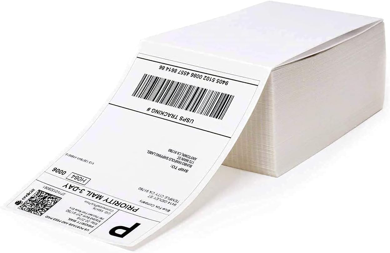 MFLABEL Fanfold 4" x 6" Direct Thermal Labels White Perforated Shipping Label (100 Labels)