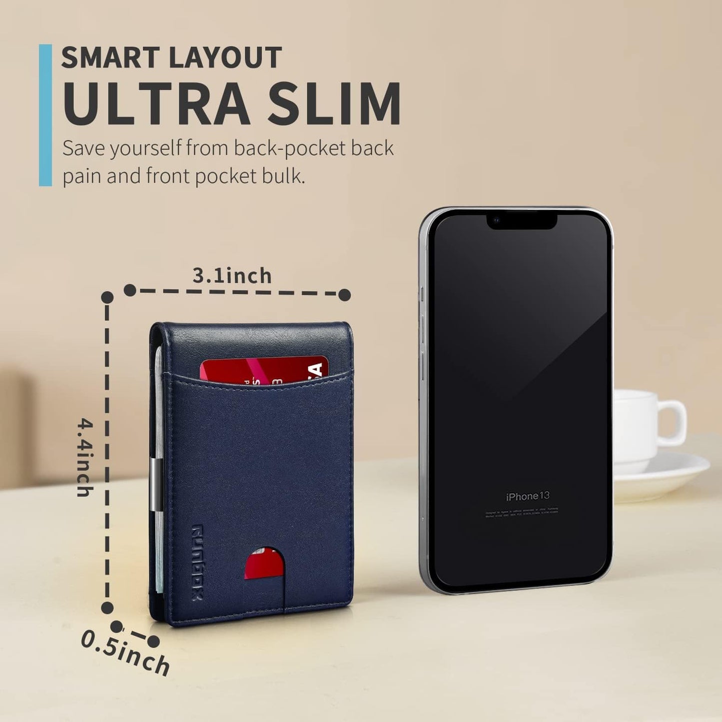 RUNBOX Money Clip Slim Wallets for Men RFID Blocking 11 Card Holder Minimalist Small Leather Bifold Men's Front Pocket Wallet Gift Box