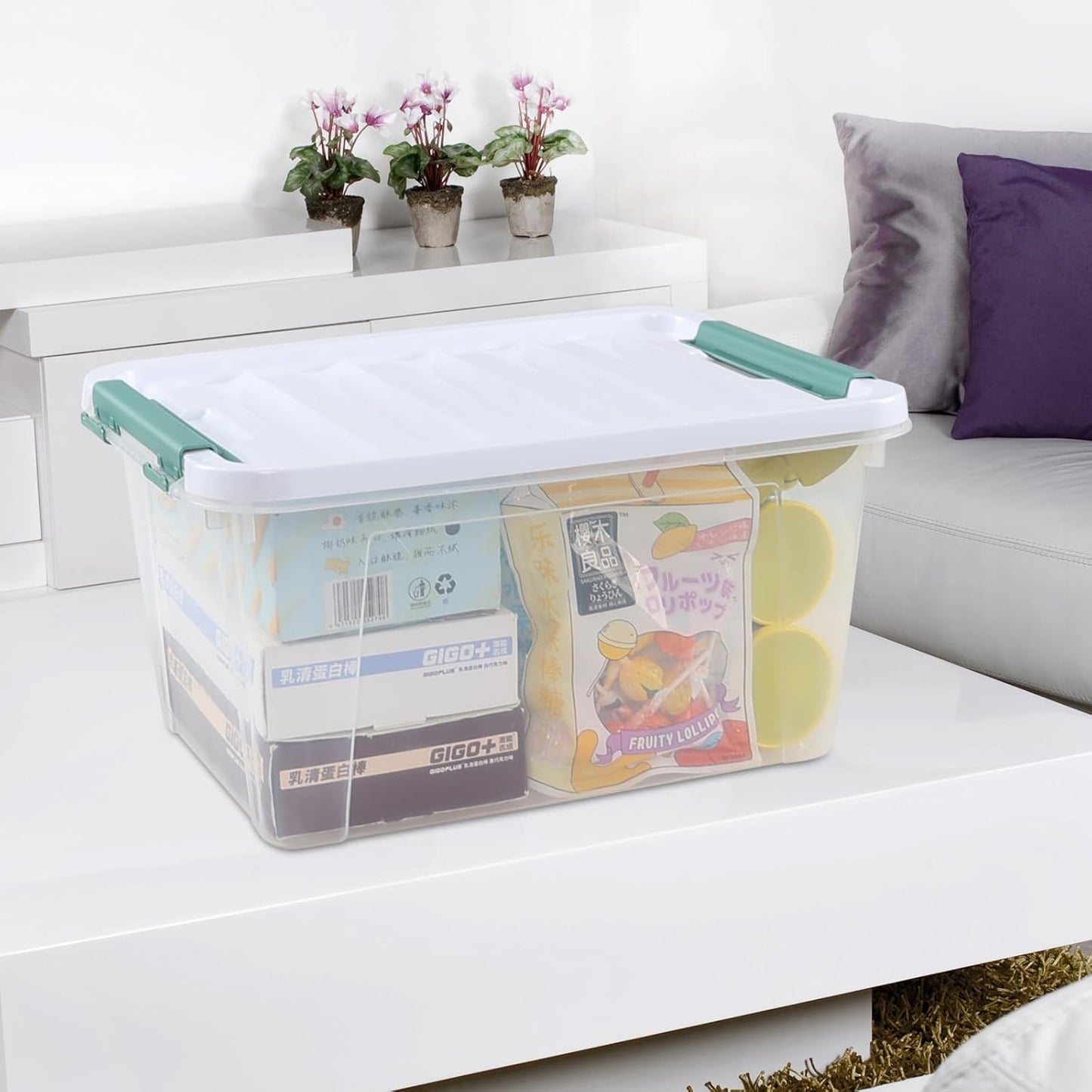 6 Pack 20 L Clear Storage Latch Box, Plastic Storage Bins with Lids