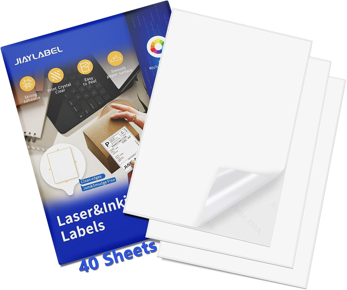 Shipping Label Address Mailing Stickers 8.5 x 11 40 Full Sheets Paper for Inkjet Printer Printable Printing Thank You Labeling to Write on Envelope Storage Bins File Folder Blank White Letter Size