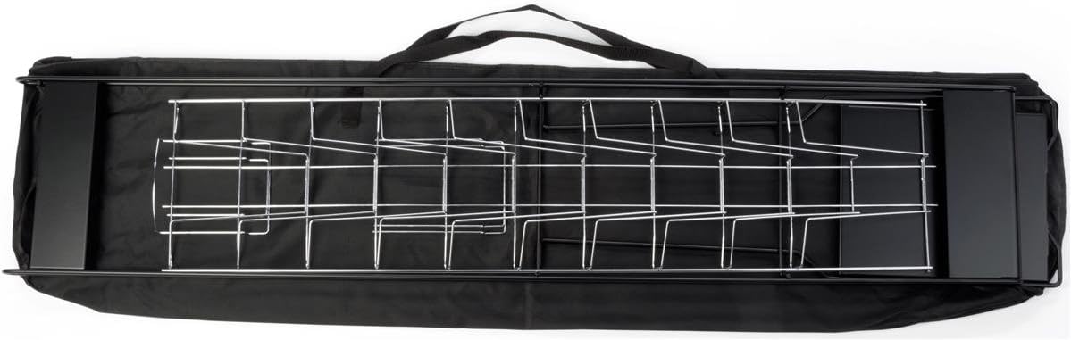 Portable Magazine Rack with 10 Pockets for 8.5x11 Catalogs, Carry Bag Included, 54"h Floor-Standing Literature Display with Tiered Design, Steel (Black)