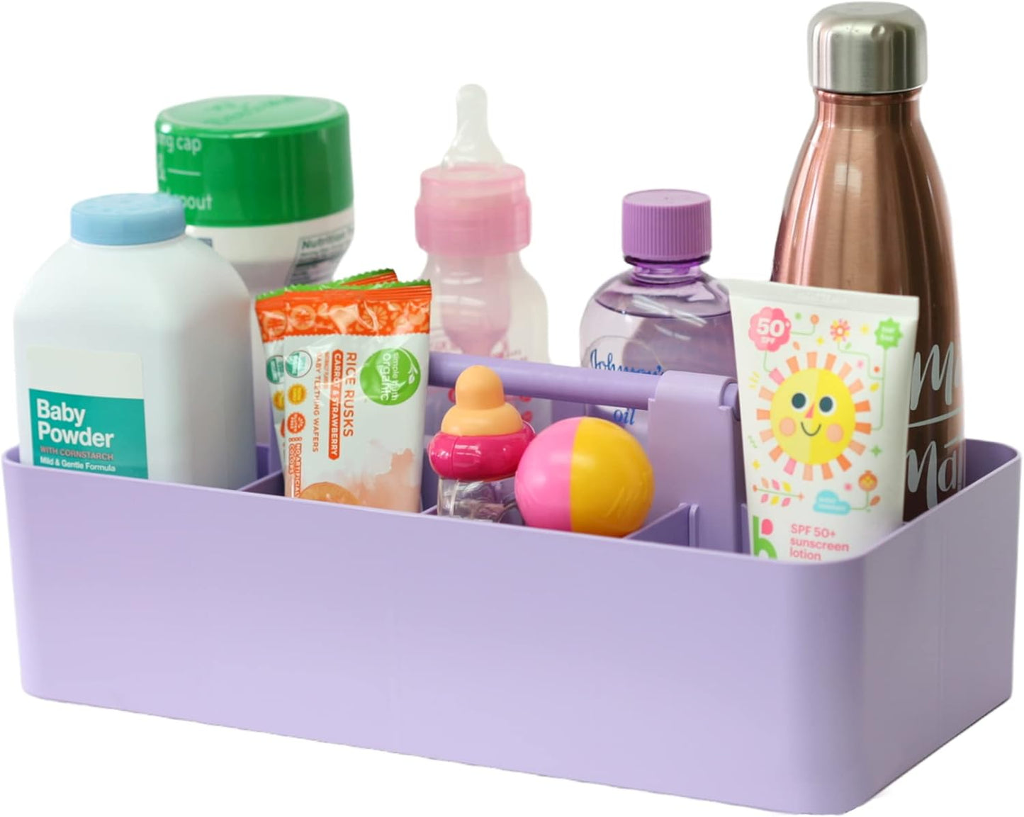 -Large Portable Caddy, DIY Dividers, 8 Compartments, School Office Supplies Home Business Organizer,Portable Basket with Handle Made in USA (3 PACK, Mint/Pink/Lavender)