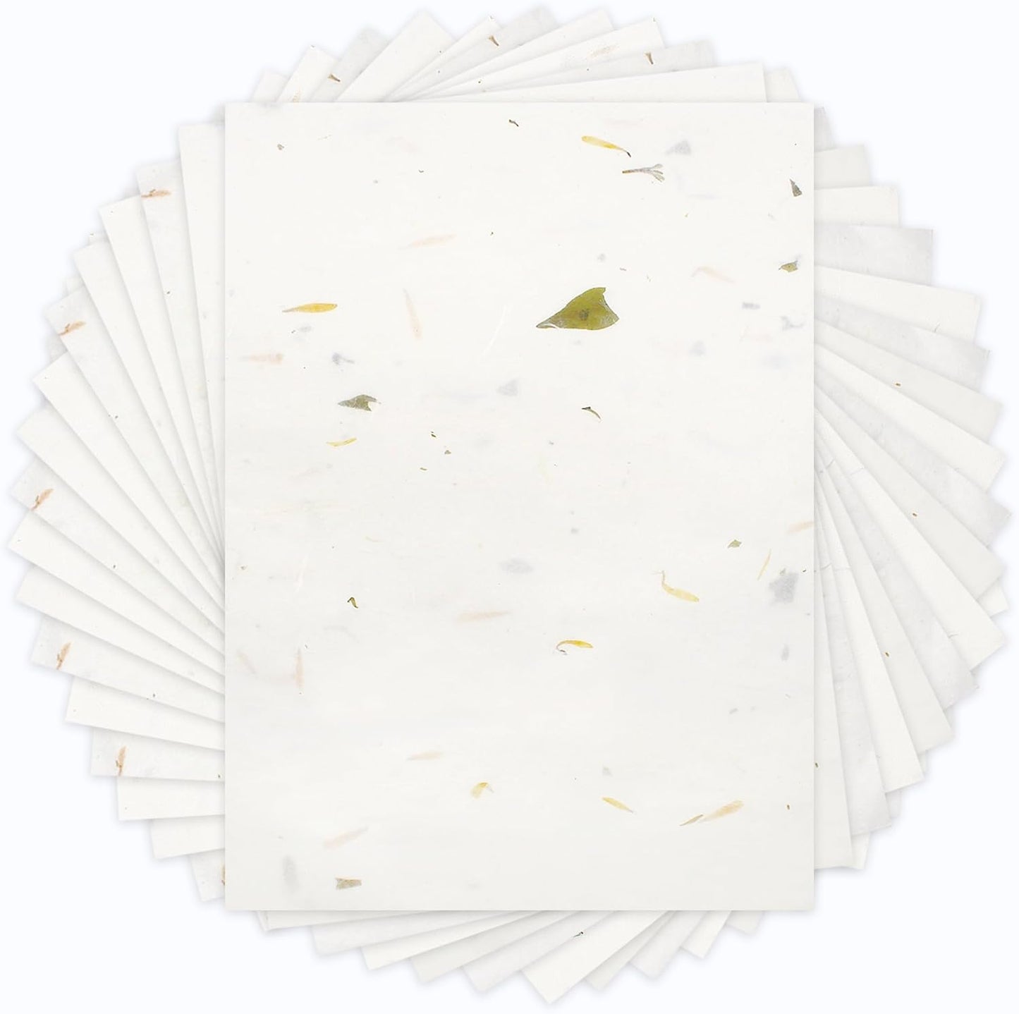 Benvo 50 Sheets A4 Natural Mulberry Paper Visible Leaves Fiber Rice Paper Printable Decoupage Tissue Paper Sheets for Writing, Painting, Card Making, DIY Crafts(8.3x11.7in, Semi Transparent Off White)