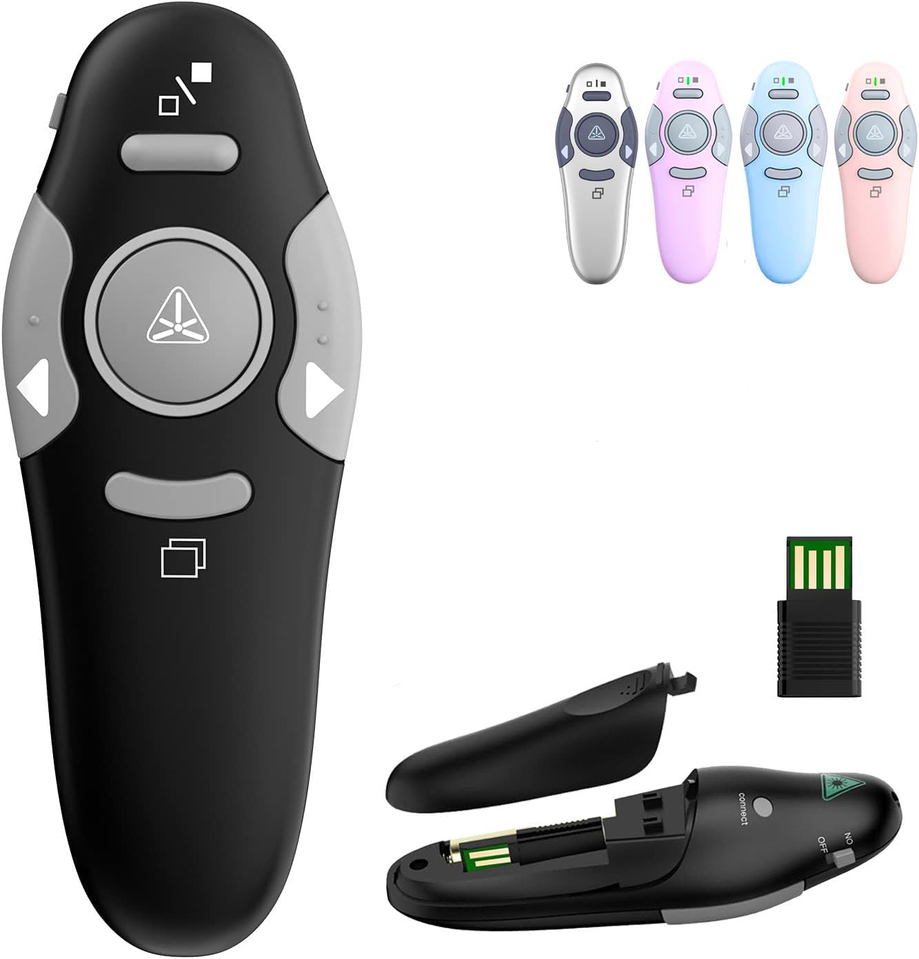 QUI Presentation Clicker Wireless Presenter Remote Clicker for PowerPoint Presentation Remote, PowerPoint Slide Advancer for Mac/Windows/Linux, Google Slide/PPT/Keynote, USB, Black