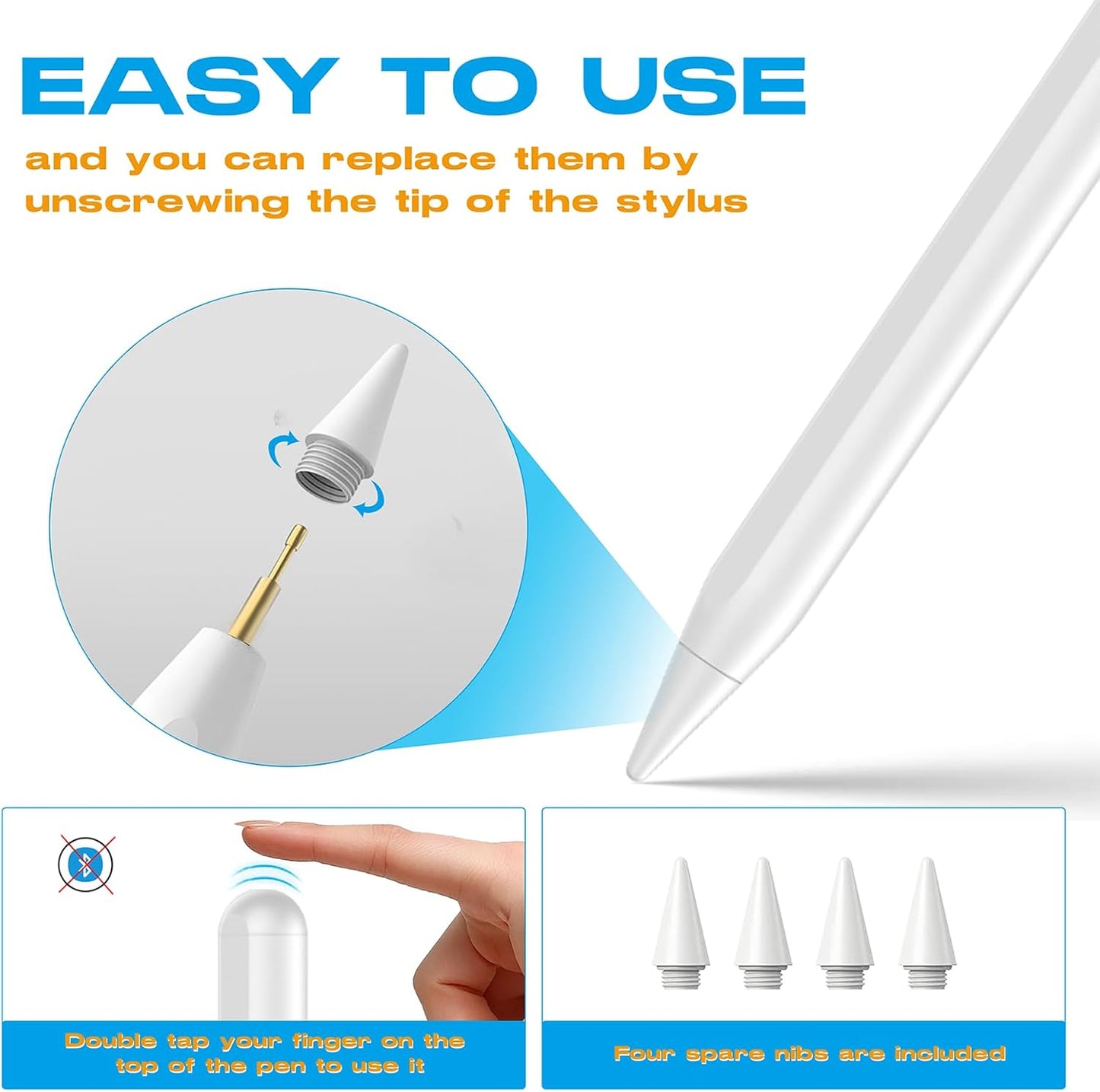 Stylus Pen for iPad 2018-2025, 20-Mins Fast Charge for Apple Pencil with Tilt & Palm Rejection, Active Digital Pens Compatible with iPad 6-10th Gen/A16, Pro 13"/12.9"/11”/M4, Air 3/4/5/M2/M3, Mini 5/6