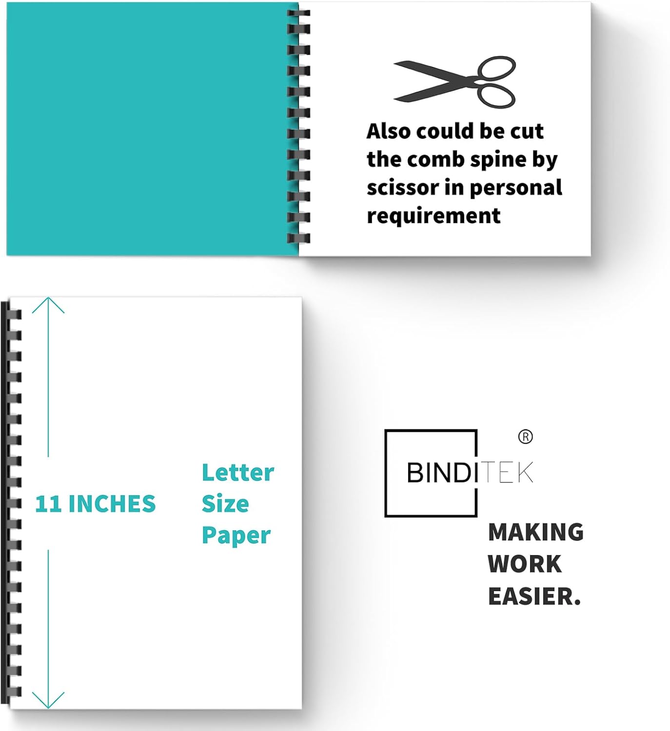 Binditek 12 Pack Plastic Binding Comb Spines, 1-1/2 Inch Diameter, 310 Sheet Capacity, 19 Ring, for Letter Size, Black, for Students and Coworkers