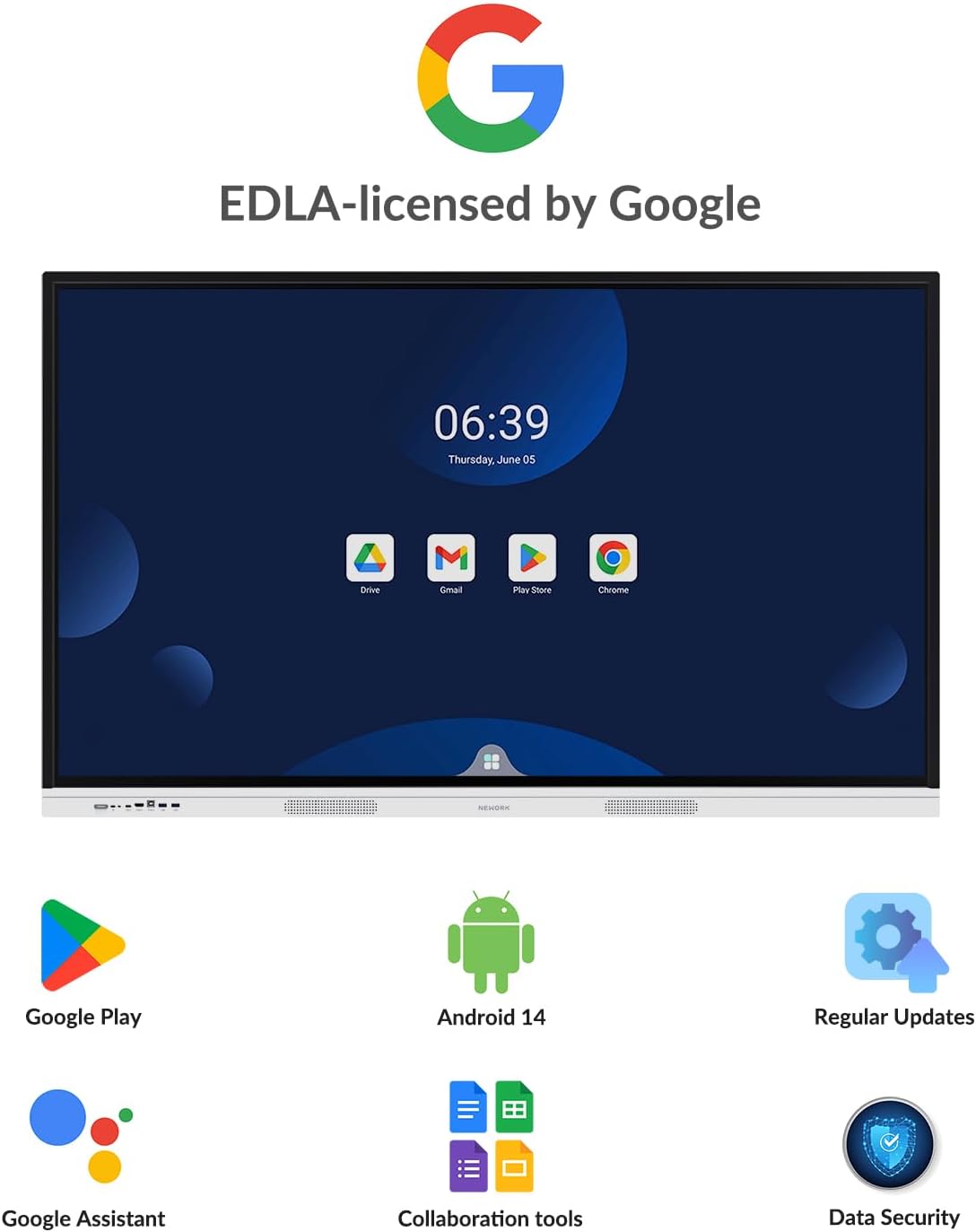 4K Smart Board - Google EDLA-Certified Interactive Whiteboard, Android 14 OS, 50-Point Touch, Wireless Casting - Digital Whiteboard for Classrooms & Hybrid Offices (Android, 55 Inch)