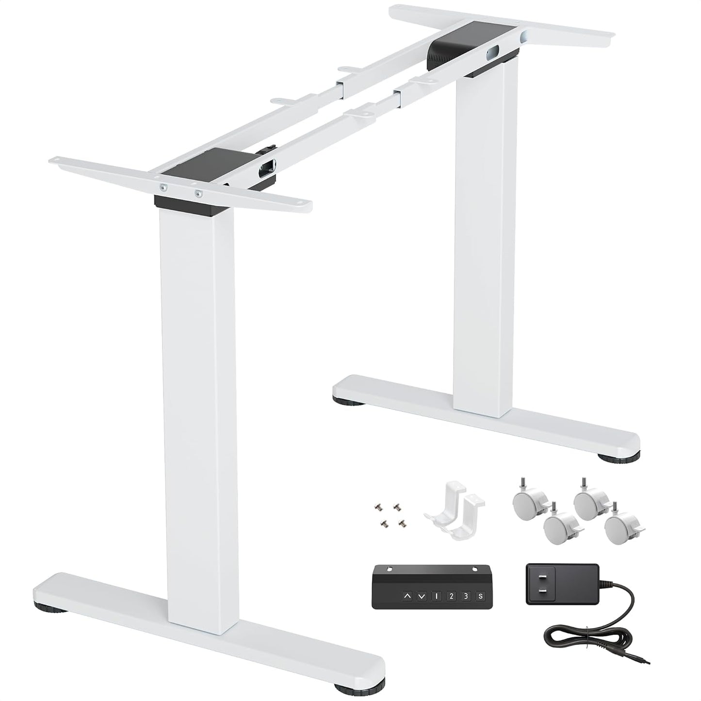 Claiks Dual Motor Standing Desk Frame, Electric Stand Up Desk Legs Frame Workstation Up to 63",T-Shaped Adjustable Standing Computer Desk for Home and Office, (White Frame only)