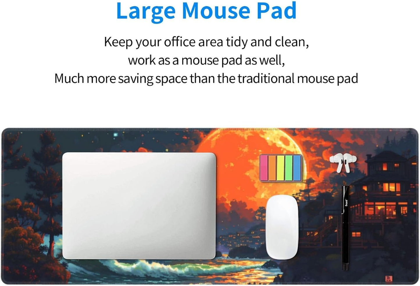 Gaming Mouse Pad Desk Pad,Extended Big Mouse Pad,31.5x11.8 Inch Long Computer Keyboard Mouse Mat Mousepad with 3mm Non-Slip Base and Stitched Edge for Gaming and Office… (Oil Painting)