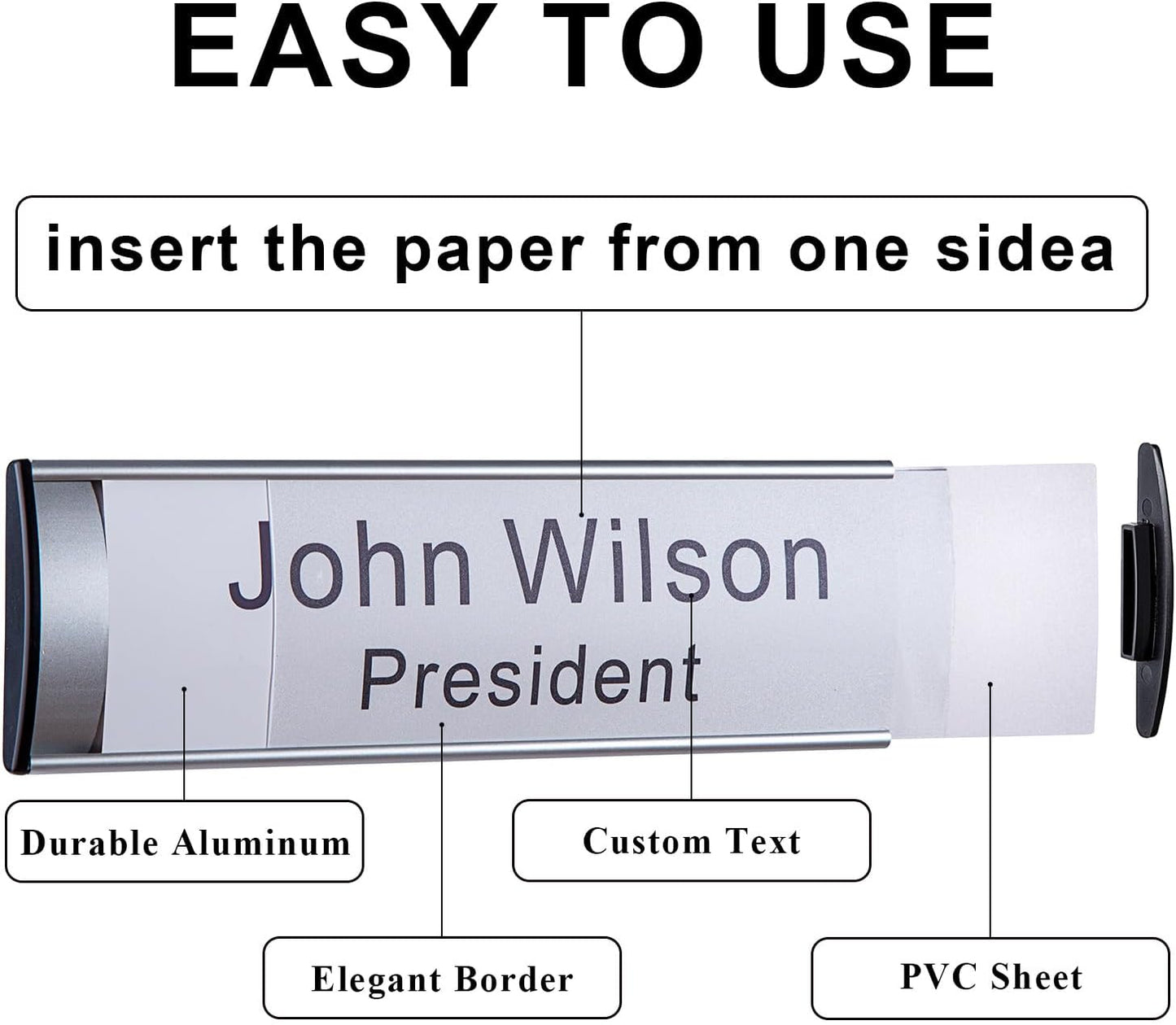 Set of 5 - Nameplate Holder for Wall Mount, 2.36'' x 8'' Curved Office Business Door Sign Holder-Silver