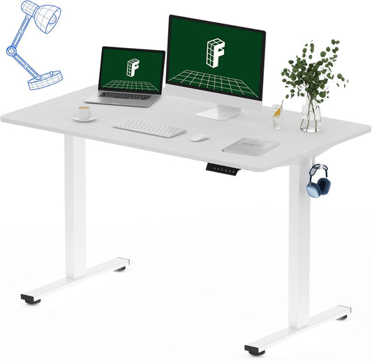 FLEXISPOT One-Piece Electric Standing Desk, 48 x 30 Inches Adjustable Desk with Seamless Desktop, Memory Controller Height Adjustment (White Frame + White Desktop, 2 Packages)
