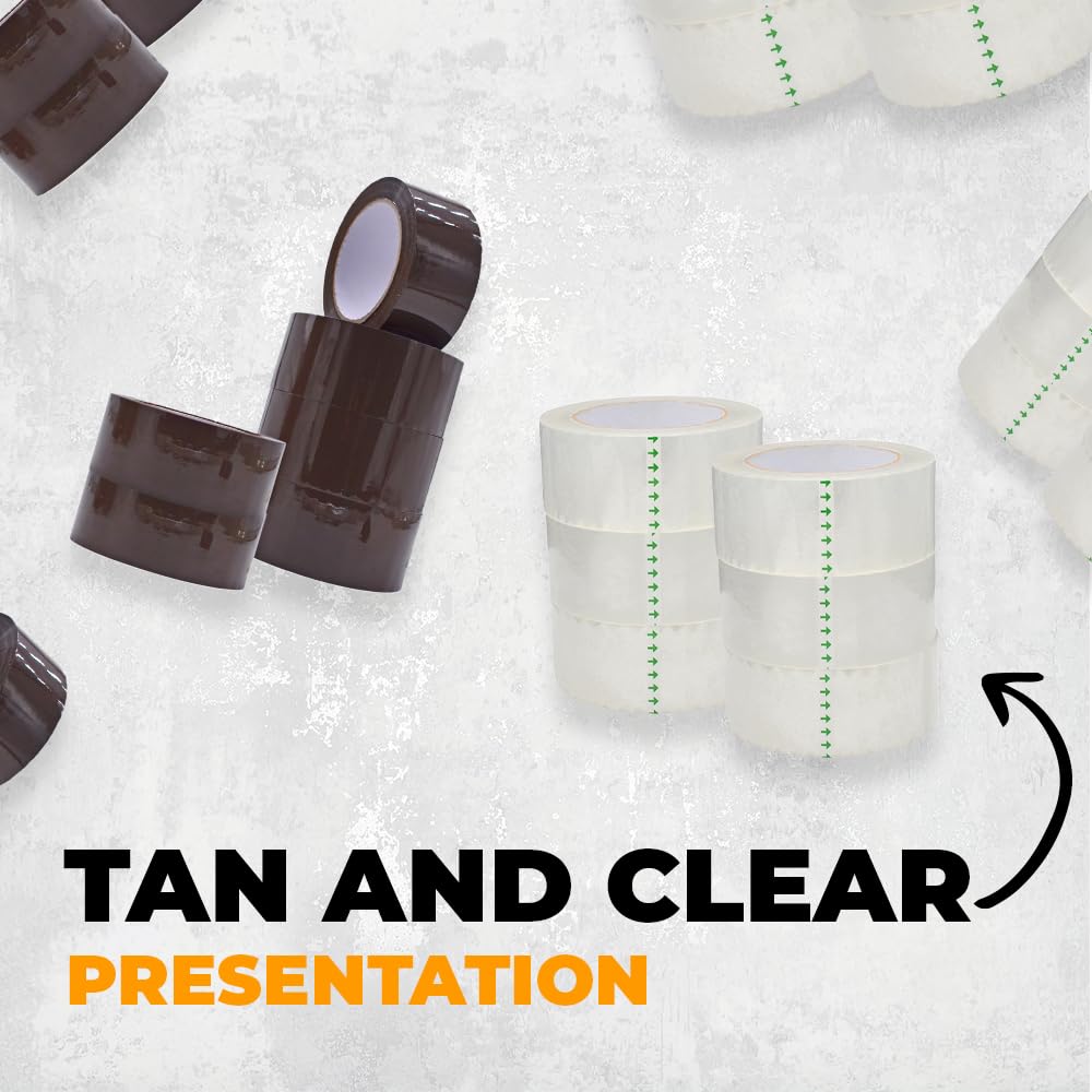 WOD CST20WBA Tan Packing Tape - 2" in. x 60 Yards Per Roll (36 Rolls) - Strong Heavy-Duty Industrial Shipping Box Packaging Tape for Moving, Office, & Storage