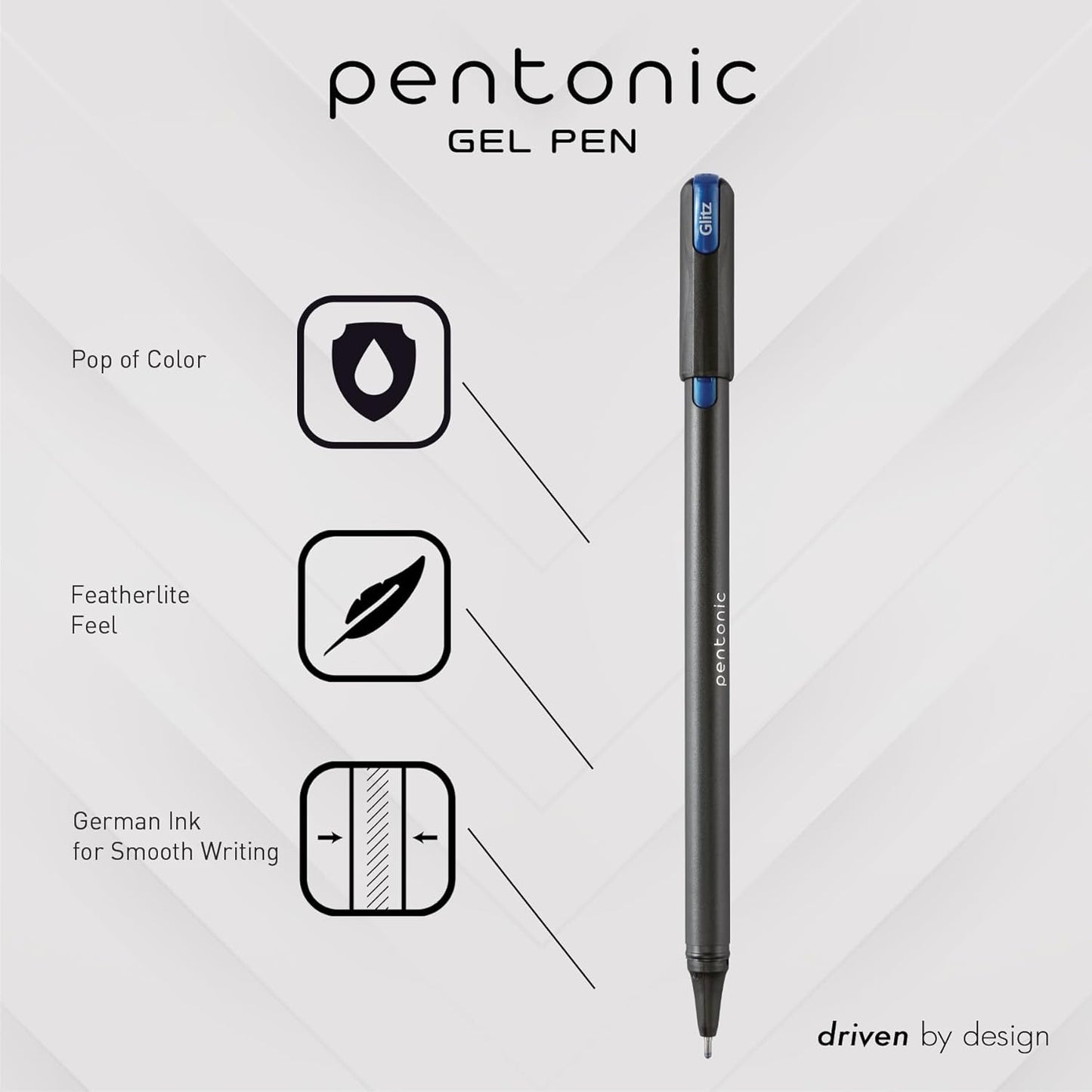 Pentonic Glitter Gel Pens, 10 Count, 10 Assorted Colors, 1.0 mm Bold Point, Smooth Writing For Journaling, Notetaking & Art Projects (1002365)