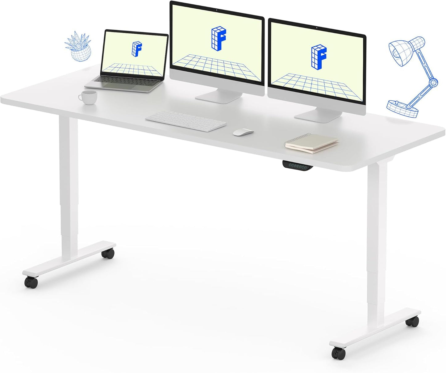 FLEXISPOT E6 MAX Dual Motor 3 Stages Standing Desk 60x24 Inch Whole-Piece Board Electric Height Adjustable Stand Up Desk 150KG Load Capacity(White Frame + White Desktop)