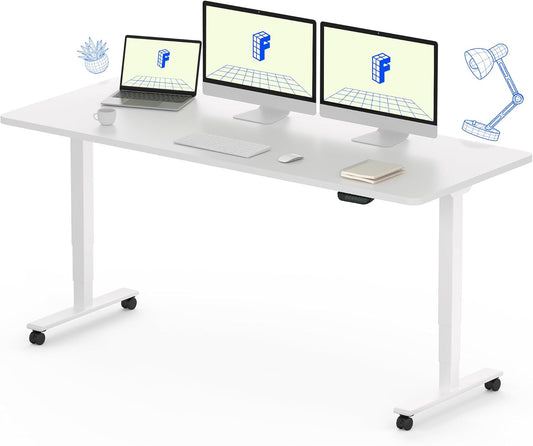 FLEXISPOT E6 MAX Dual Motor 3 Stages Standing Desk 60x24 Inch Whole-Piece Board Electric Height Adjustable Stand Up Desk 150KG Load Capacity(White Frame + White Desktop)