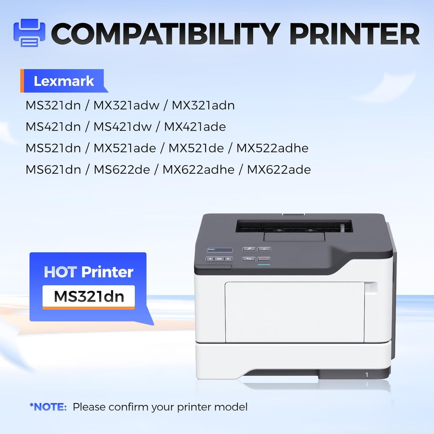 56F1000 Toner Cartridge with chip Black 1-Pack Replacement for Lexmark 56F1000 56F1H00 56F000G Toner Compatible with Lexmark MS321 MS421 MS521 MS621 MS622 MX321 MX421 MX521 MX522 MX622 Laser Printer