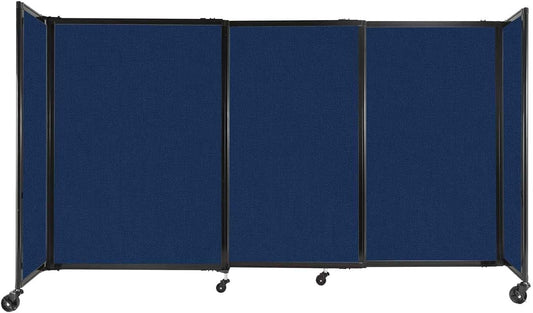 Versare Straightwall Sliding Portable Wall Partition | Freestanding Office Dividers | Locking Wheels | Temporary Room Separator | 7'2'' Wide x 4' Tall Navy Blue Fabric Panels