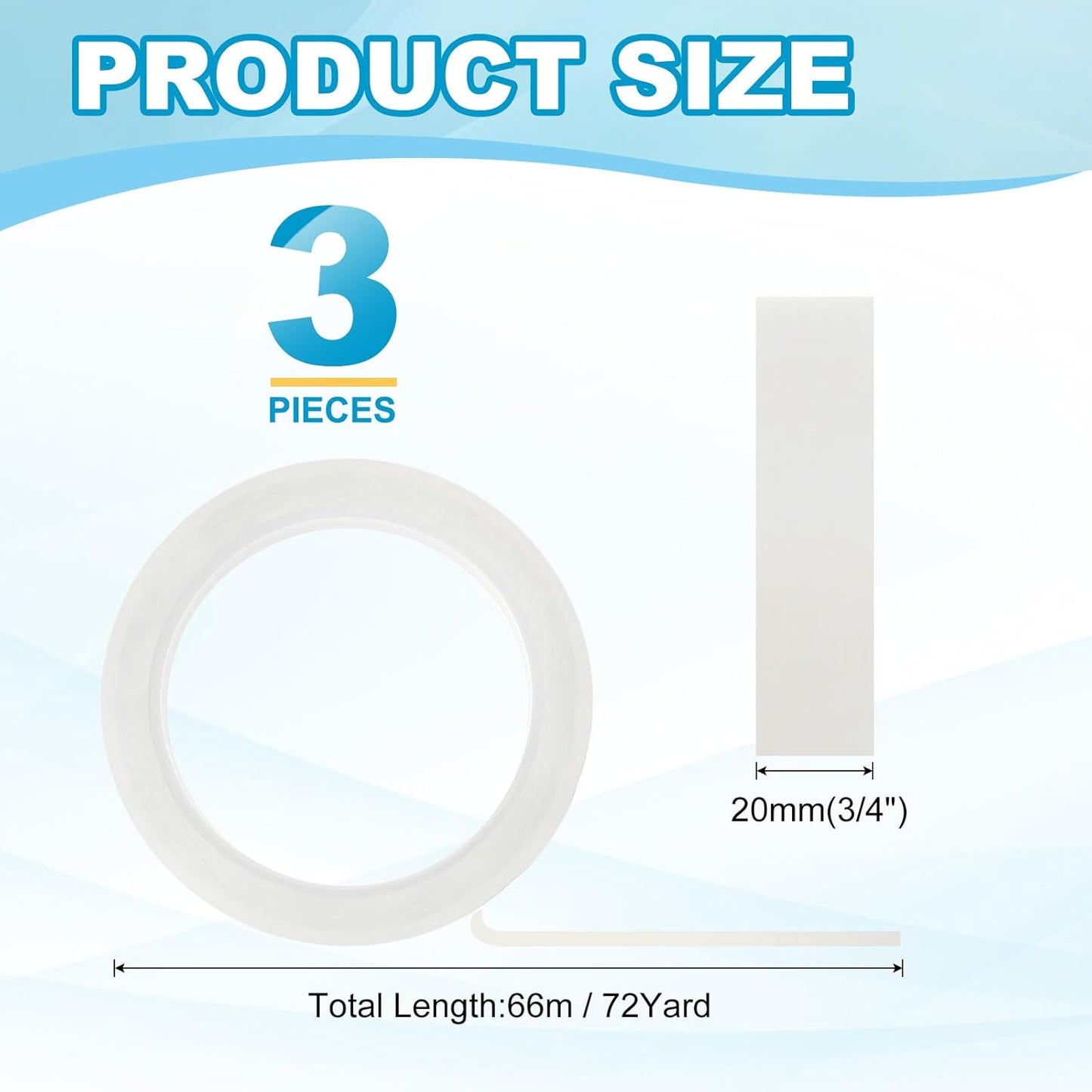 MECCANIXITY Whiteboard Tape 3/4" x 72 Yard Pinstripe Graphic Chart Line Grid Marking Tapes for Classroom Office Dry Erase Board Art, Clear, Pack of 3