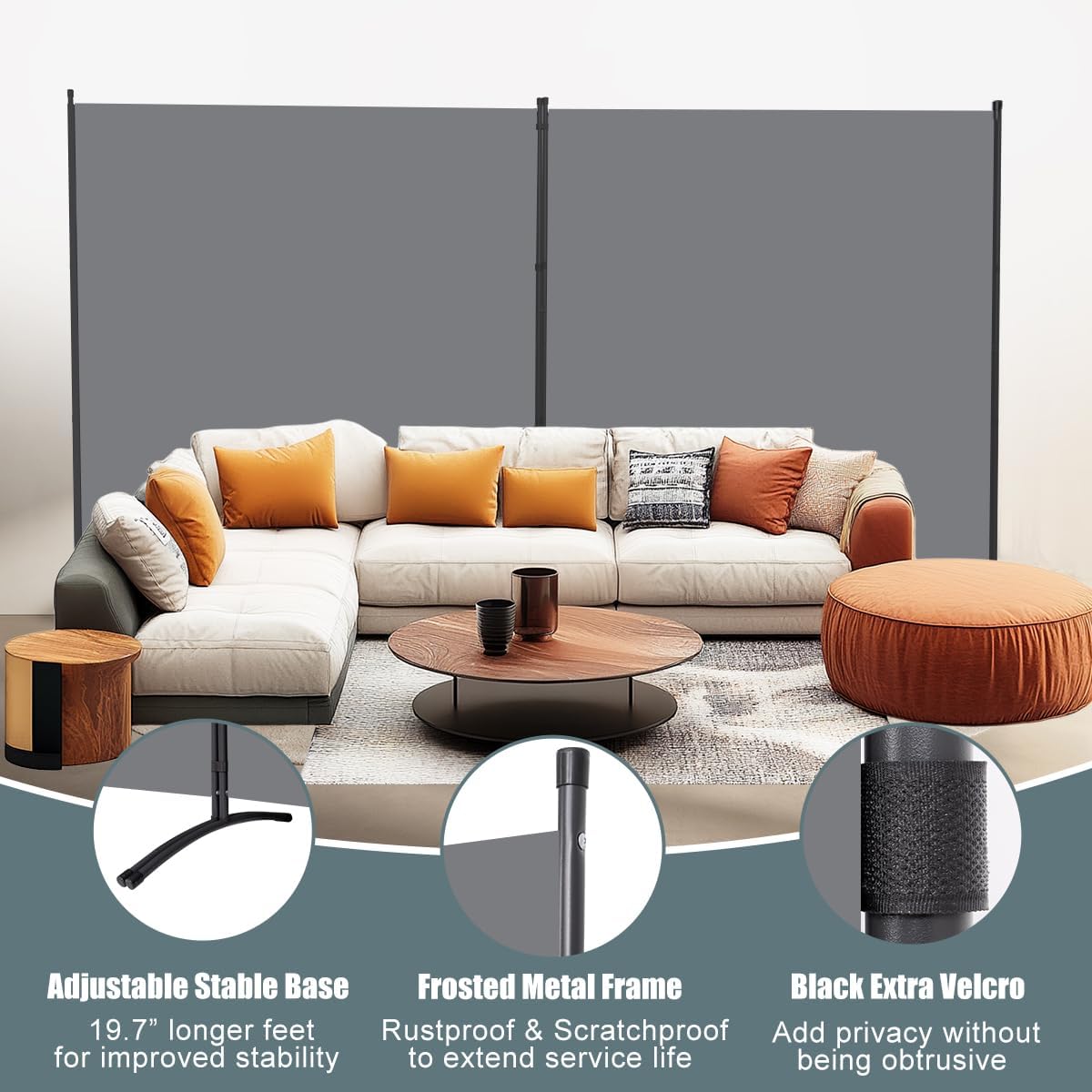 Room Divider 6FT Folding Privacy Screens, Partition Room Dividers w/Freestanding Design, Portable Wall Divider for Room Separtation, Fabric Screen Panel for Home Office Dorm (Grey, 2 Panel)