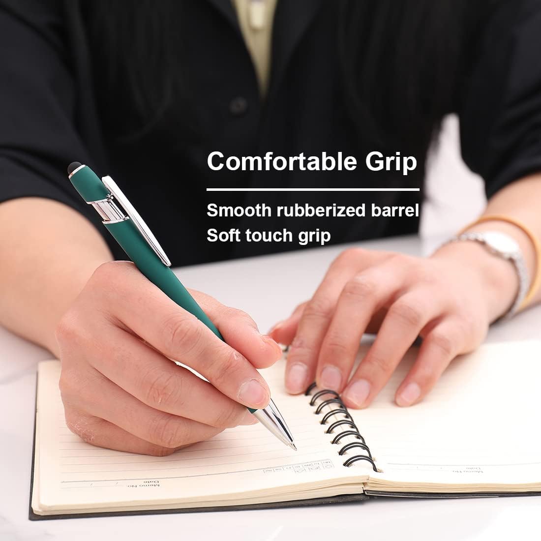 Ballpoint Pen with Stylus Tip, Soft Touch Click Metal Pen, 1.0mm Medium Point, Black Ink, 18 Count(6 Colors)