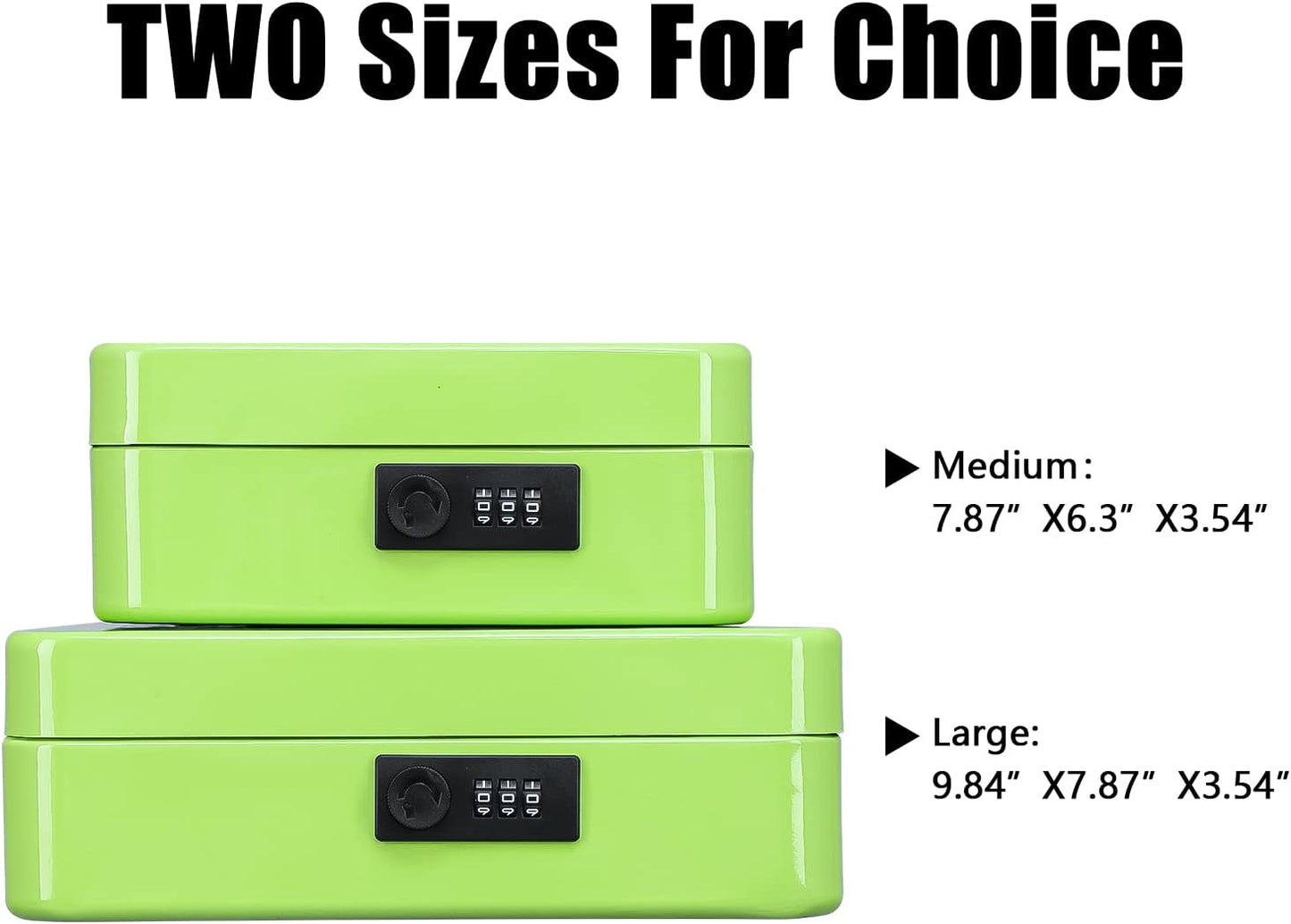 KYODOLED Cash Box with Combination Lock,Safe Metal Box for Money,Storage Lock Box with Money Tray,7.87"x 6.30"x 3.54" Limegreen Medium