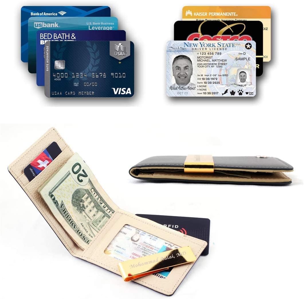 Free engraving - 24K Gold, Mens Leather Money Clips, Roller Ballpen, Ballpoint pen, Ball pen, Groomsmen Gift,Three Lines Each 20 Characters, Free Customization (BLACK)