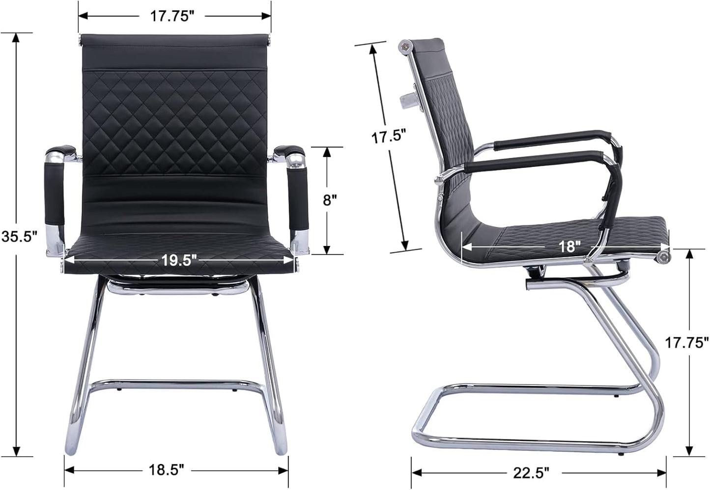 Office & Conference Room Chairs Set of 4 with Mid Back, Modern PU Leather Desk Chairs, Black