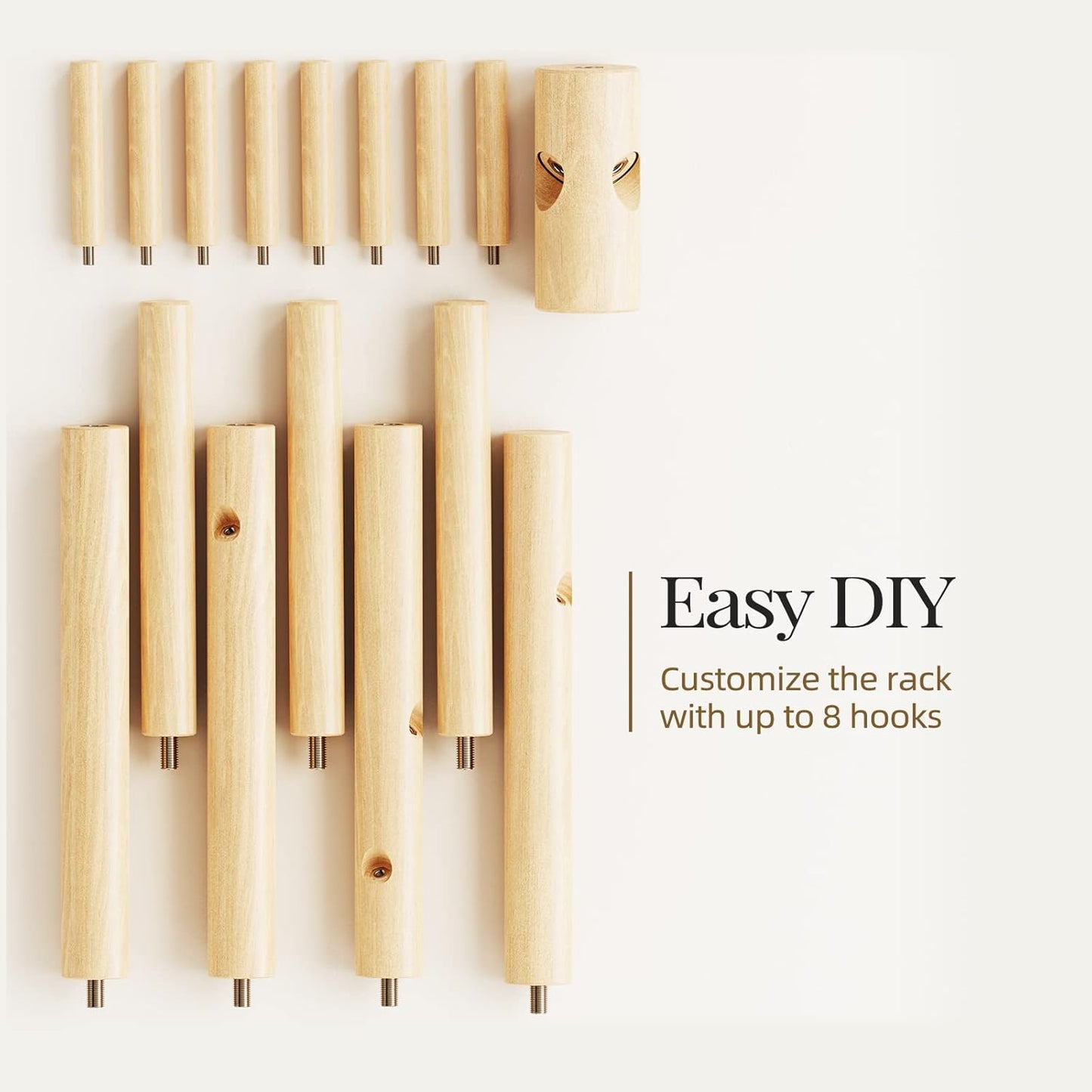 Pipishell Coat Rack Sturdy Wooden Coat Rack Stand, Adjustable Coat Tree, Free Standing Tree Hanger with 4 Sections & 8 Hooks, for Home/Bedroom/Office/Hallway/Entryway