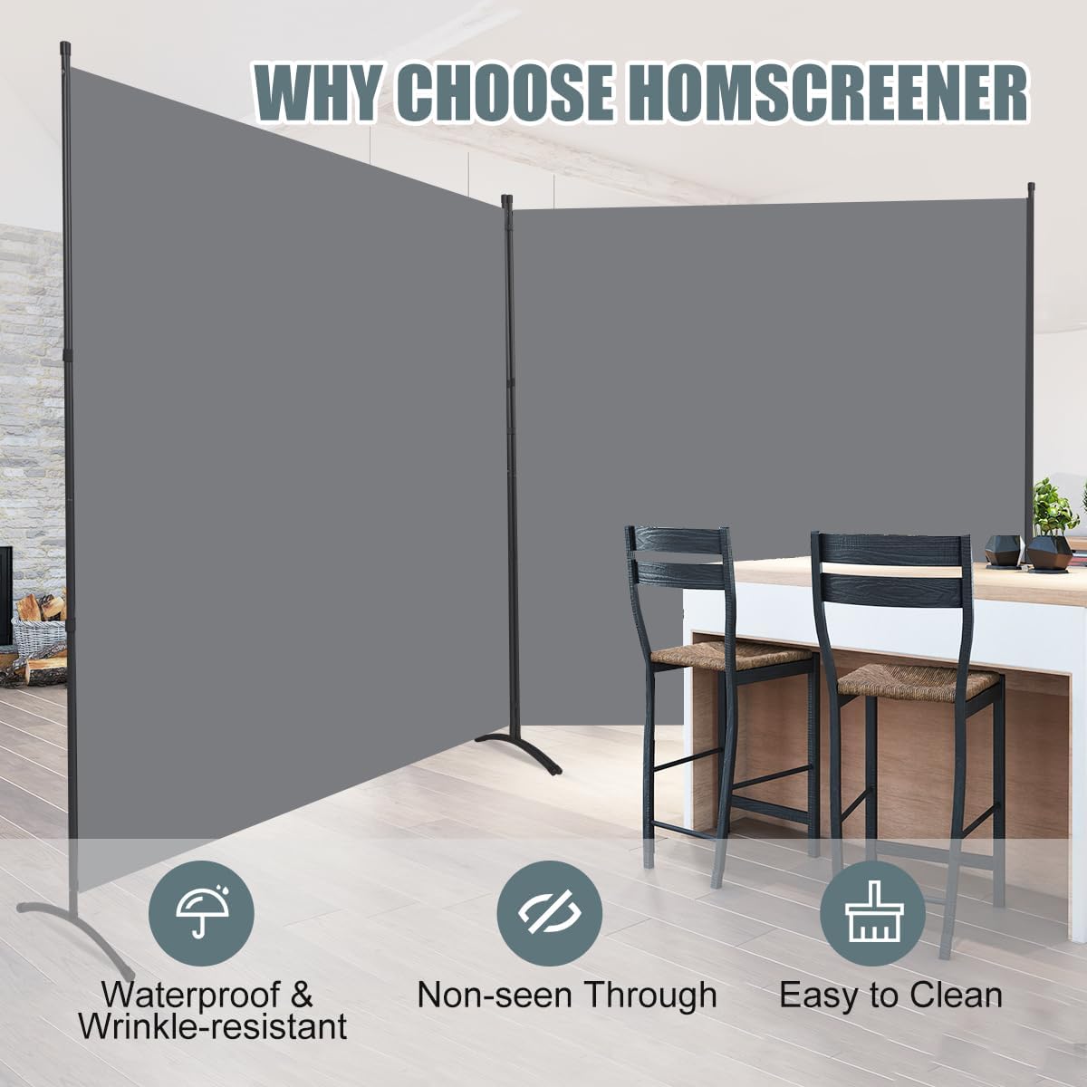 Room Divider 6FT Folding Privacy Screens, Partition Room Dividers w/Freestanding Design, Portable Wall Divider for Room Separtation, Fabric Screen Panel for Home Office Dorm (Grey, 2 Panel)