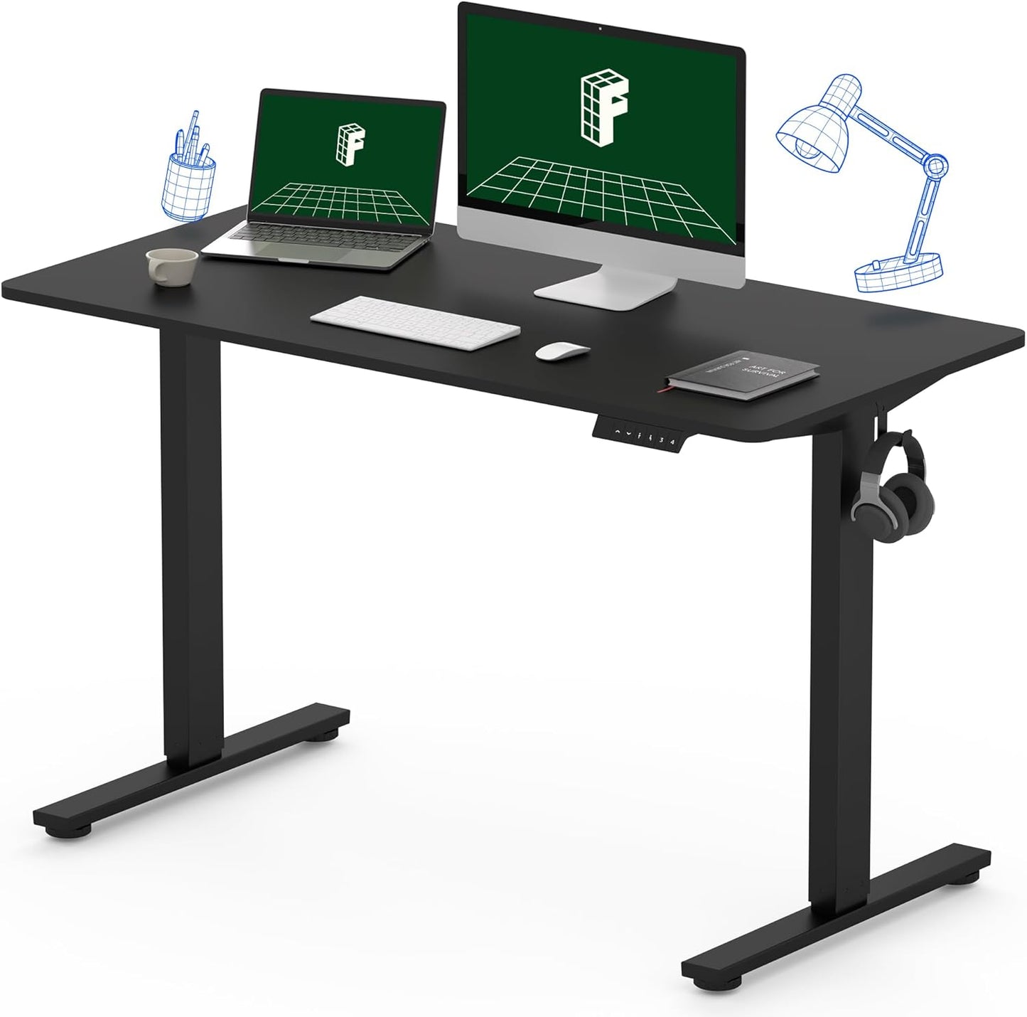 FLEXISPOT One-Piece Electric Standing Desk, 48 x 24 Inches Adjustable Desk with Seamless Desktop, Memory Controller Height Adjustment (Black Frame + Black Desktop, 2 Packages)