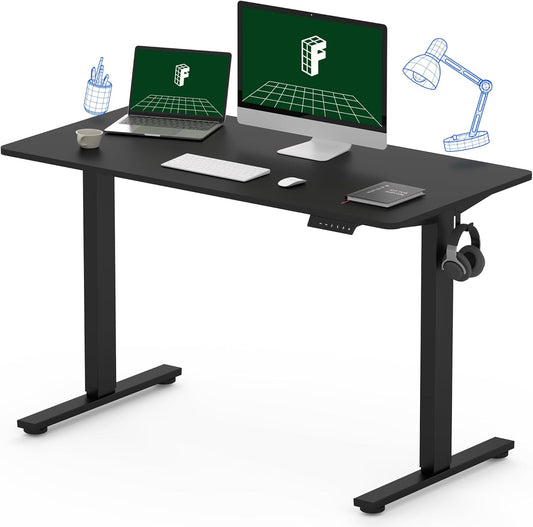 FLEXISPOT One-Piece Electric Standing Desk, 48 x 24 Inches Adjustable Desk with Seamless Desktop, Memory Controller Height Adjustment (Black Frame + Black Desktop, 2 Packages)