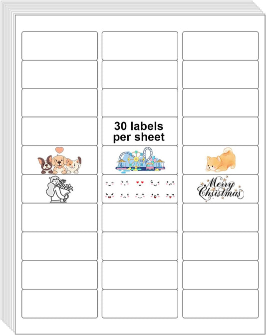 30 UP 15000 Stickers 500 Sheets 1" x 2-5/8" Shipping Return Address Labels for Laser Inkjet Printer, White Blank Mailing Labels